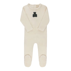 Ely's & Co Ivory/Blue Velour Plaid Bear Footie