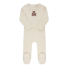 Ely's & Co Ivory/Pink Velour Plaid Bear Footie