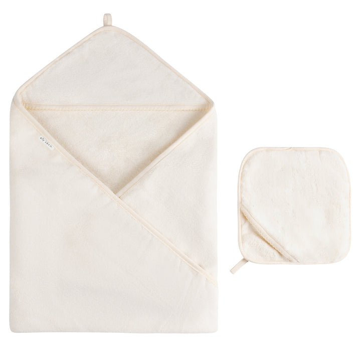 Ely's & Co Solid Scalloped Hooded Towel + Washcloth Set