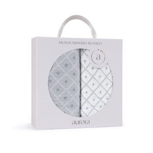 Aurora Blue 2 Pack Muslin Swaddles