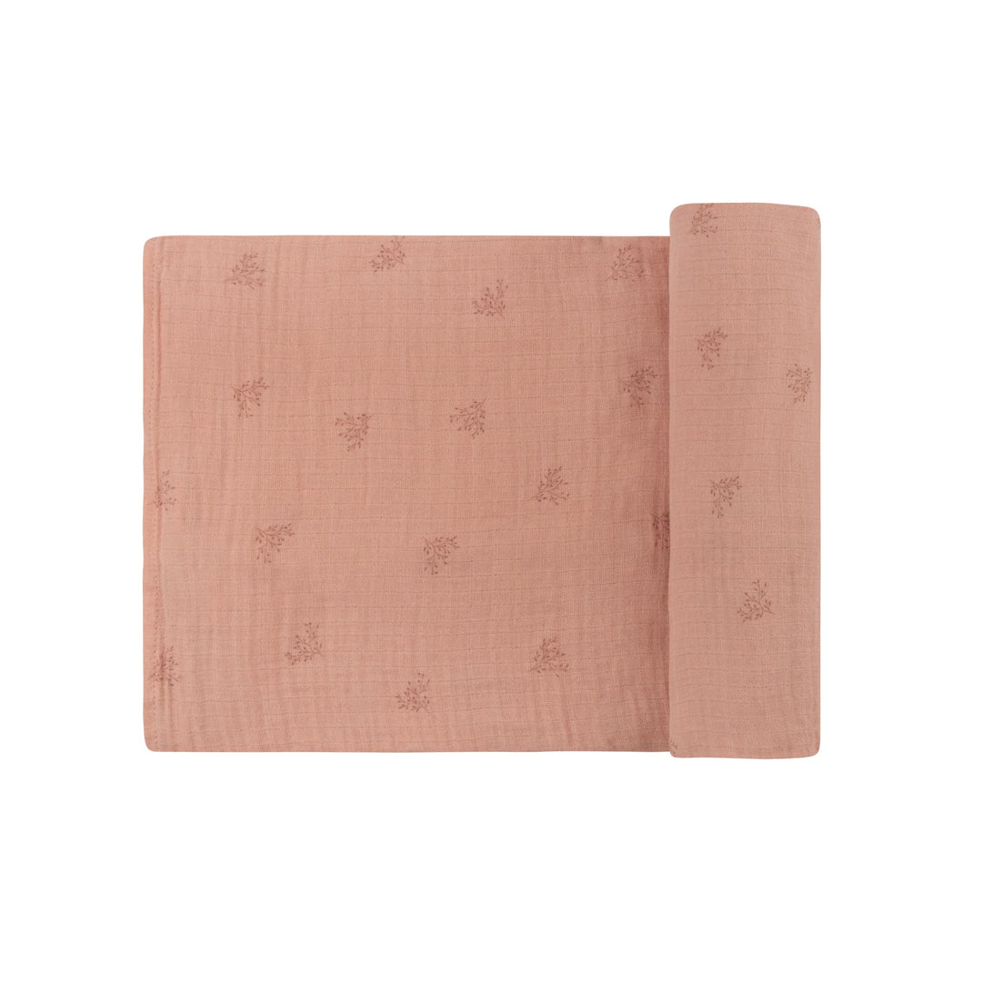 Ely's & Co Pink Leaf Muslin Swaddle