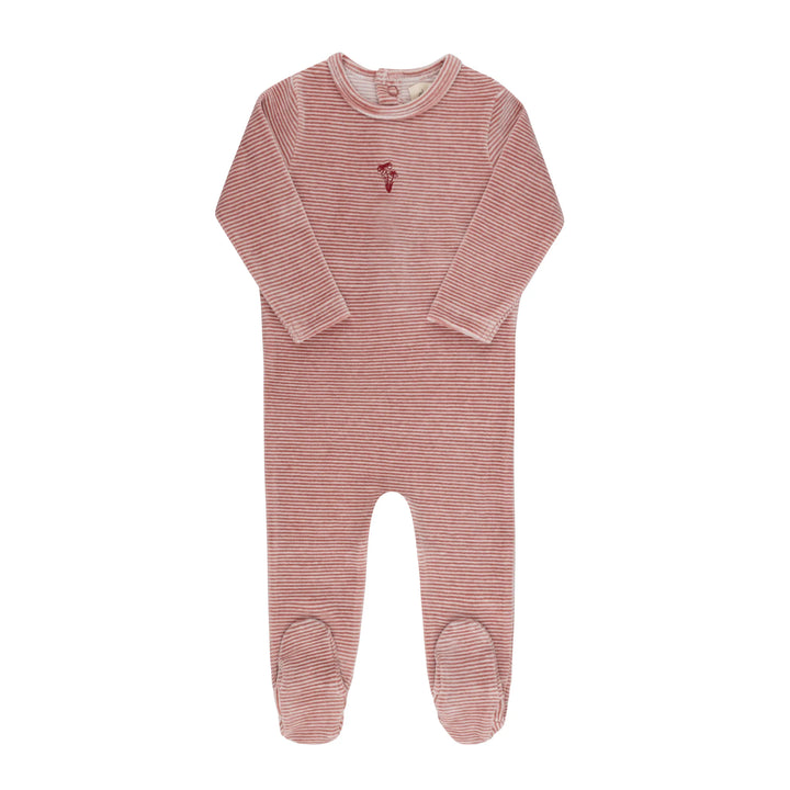 Ely's & Co Dark Pink Velour Stripe Footie