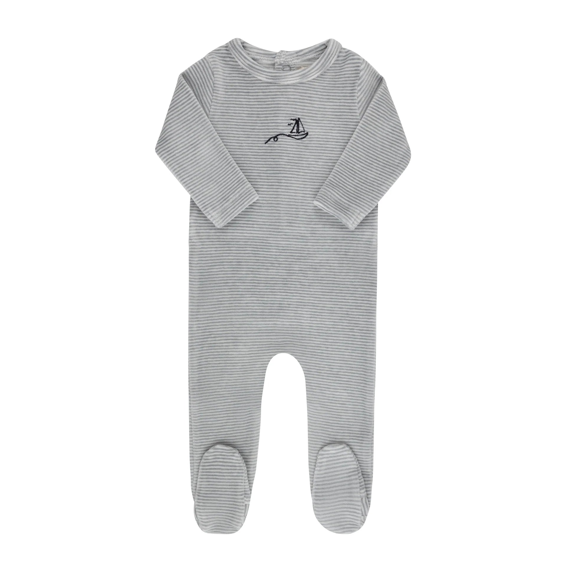 Ely's & Co Light Blue Velour Stripe Footie