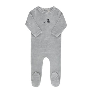 Ely's & Co Light Blue Velour Stripe Footie