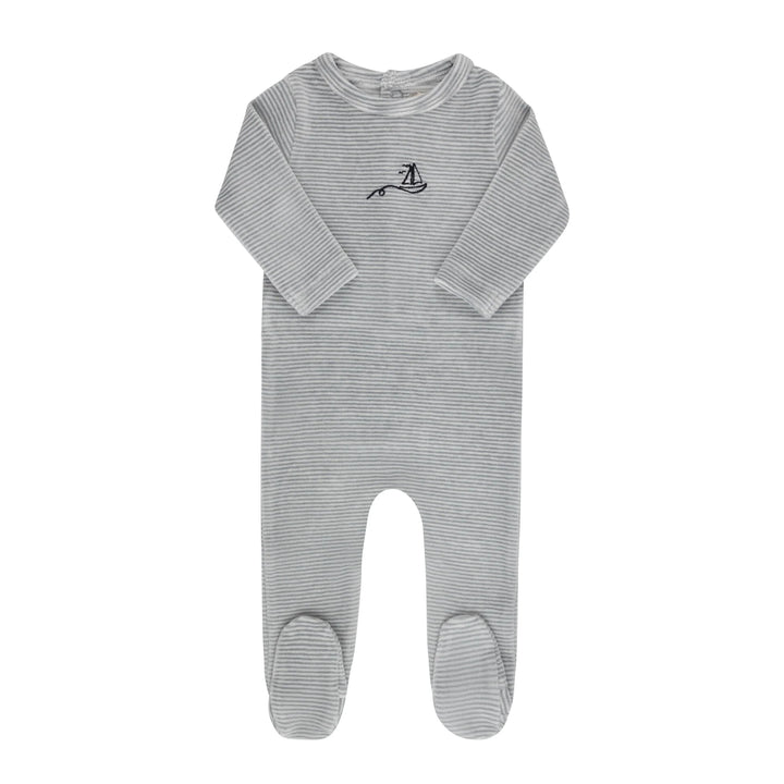 Ely's & Co Light Blue Velour Stripe Footie