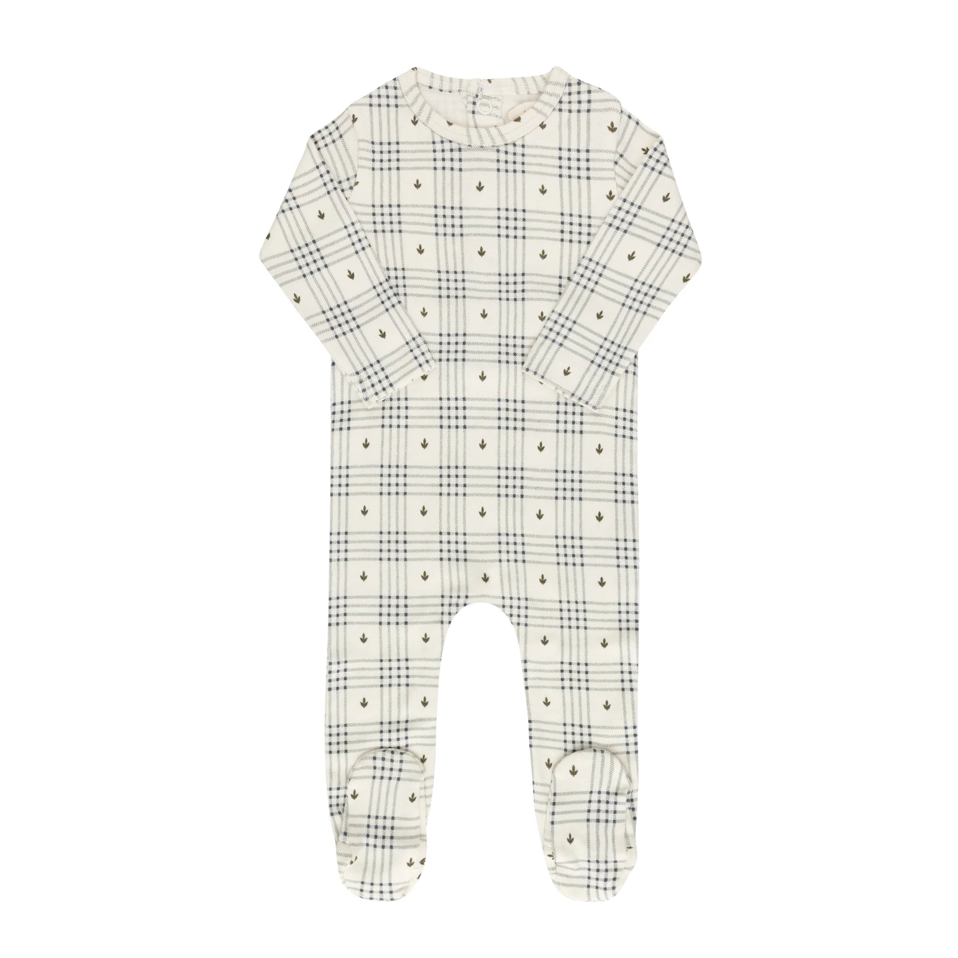 Ely's & Co Ivory/Blue Floral Plaid Footie