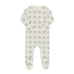 Ely's & Co Ivory/Blue Floral Plaid Footie