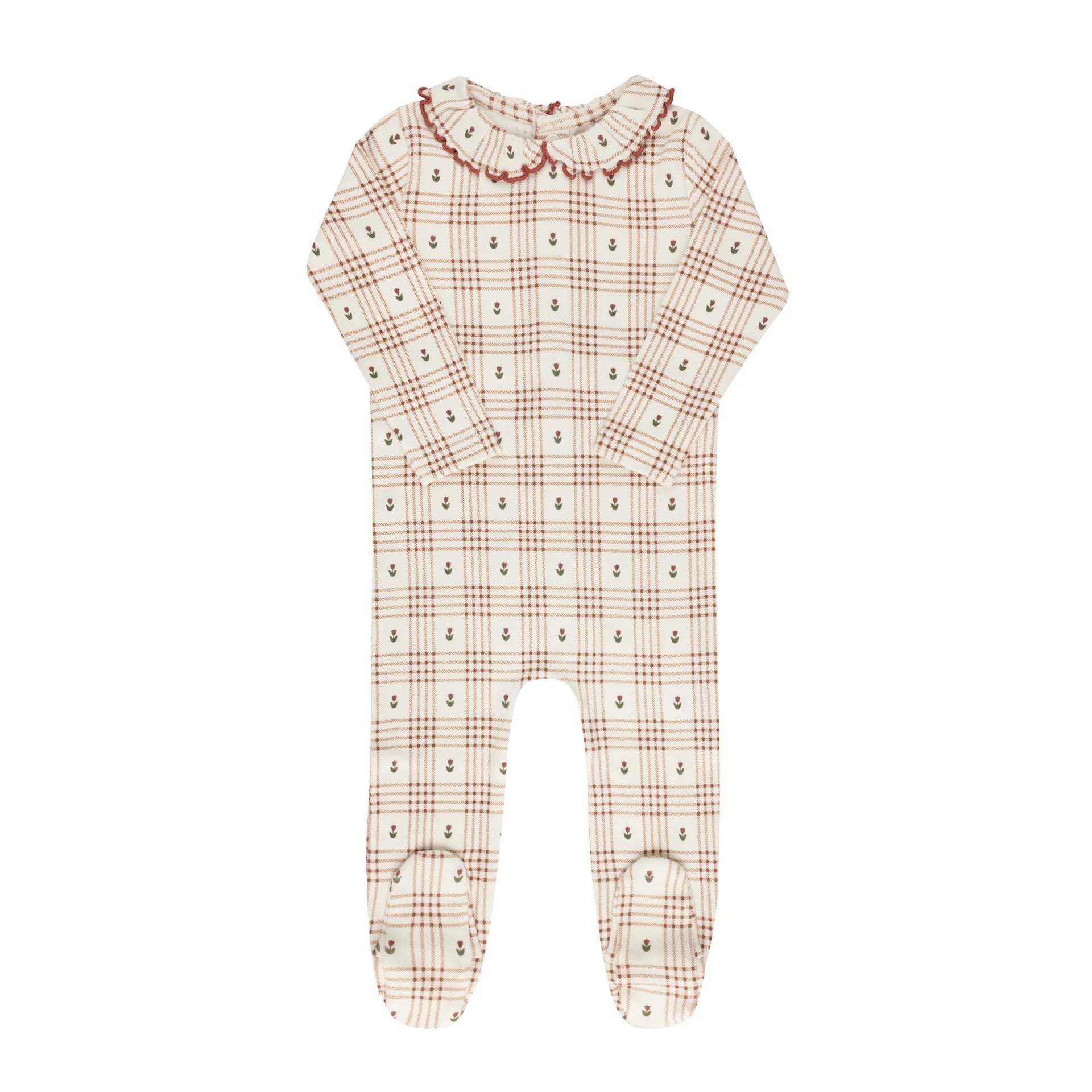 Ely's & Co Ivory/Pink Floral Plaid Footie
