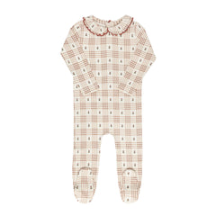 Ely's & Co Ivory/Pink Floral Plaid Footie