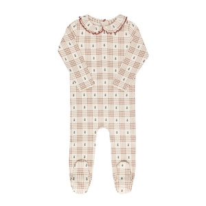 Ely's & Co Ivory/Pink Floral Plaid Footie