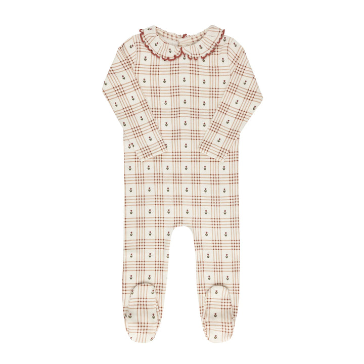 Ely's & Co Ivory/Pink Floral Plaid Footie