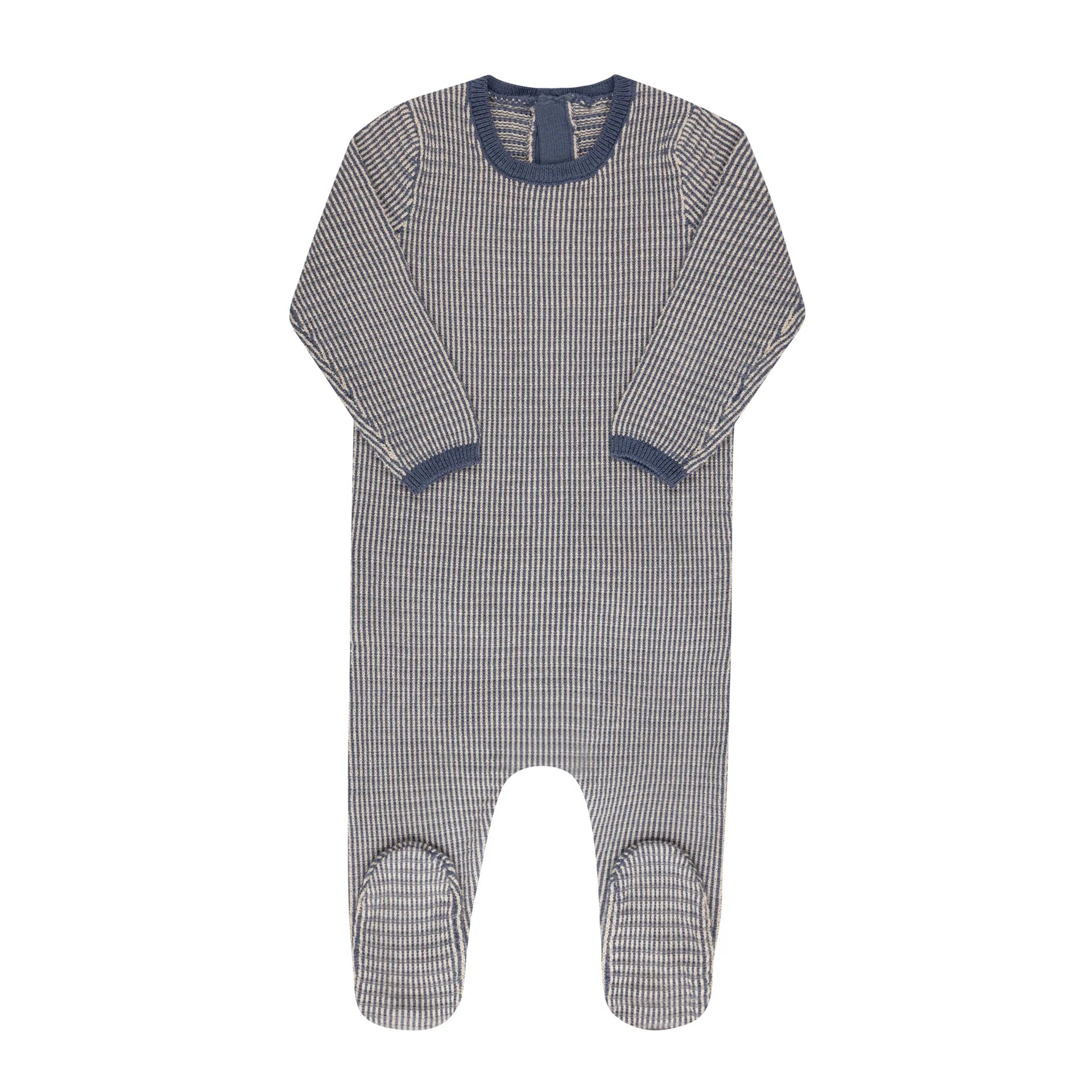Looms Blue/Ivory Thin Stripe Footie + Bonnet