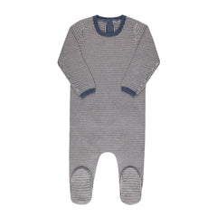 Looms Blue/Ivory Thin Stripe Footie + Bonnet