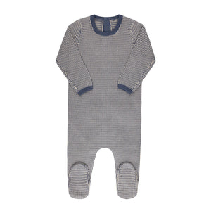 Looms Blue/Ivory Thin Stripe Footie + Bonnet