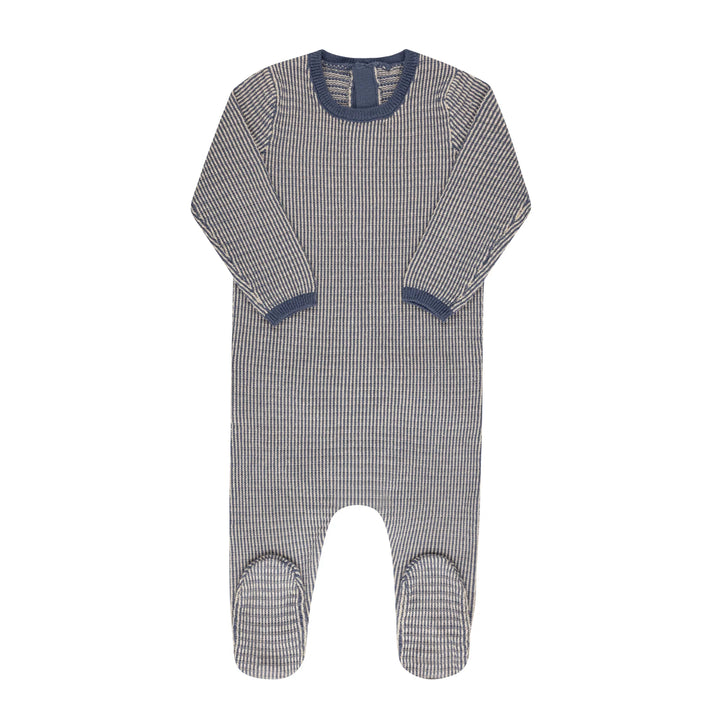 Looms Blue/Ivory Thin Stripe Footie + Bonnet
