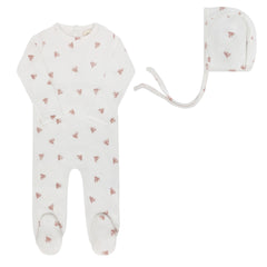Ely's & Co Ivory Girls Velour Leaf Footie + Bonnet