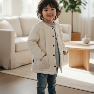 Hebe Creme Quilted Jackets with Pockets and Buttons