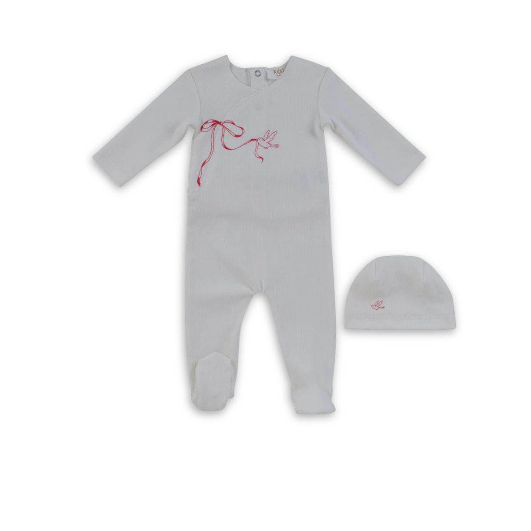 Kipp Baby Flutter Bow Footie and Hat Soft Cotton Baby Outfit Bow Detail Design