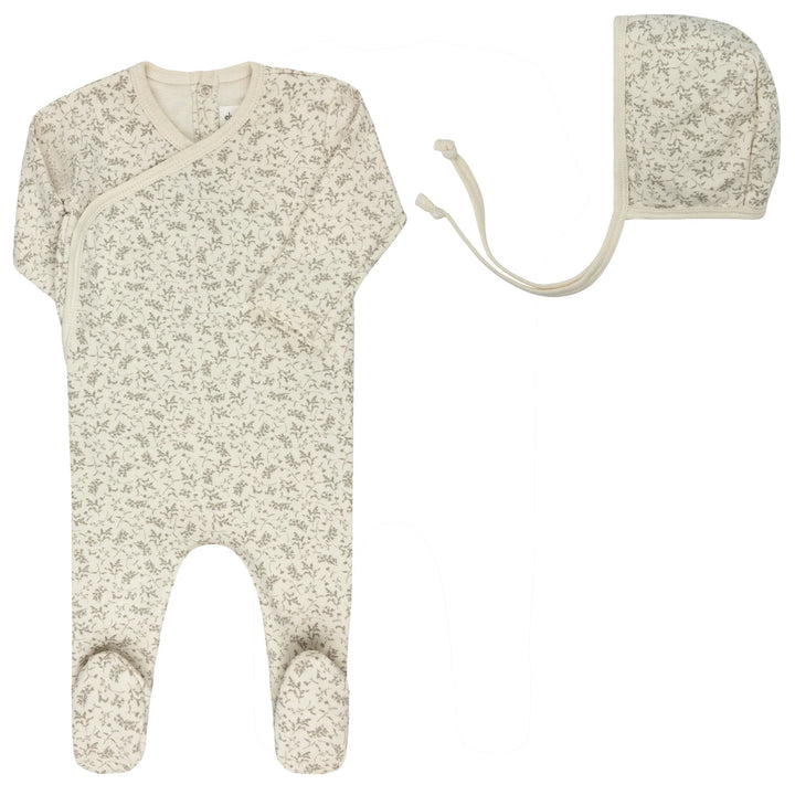 Ely's & Co Ivory/SageVine Footie + Bonnet