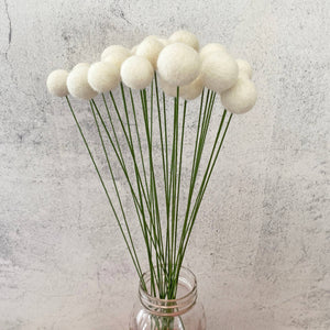 Oakwind Hollow - Set of 8 Felted Wool Flower Ball Bouquet Fresh Cream