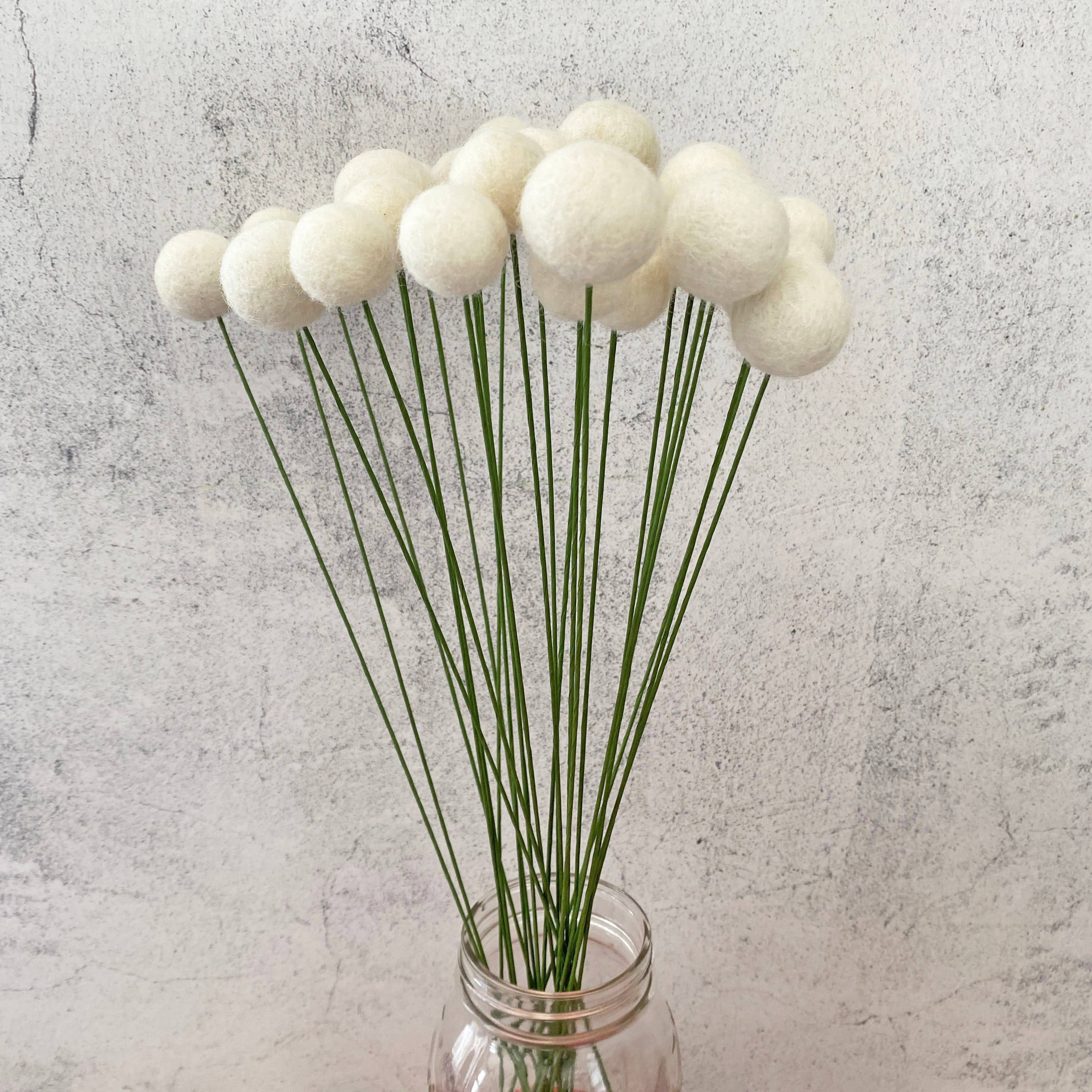 Oakwind Hollow - Set of 8 Felted Wool Flower Ball Bouquet Fresh Cream