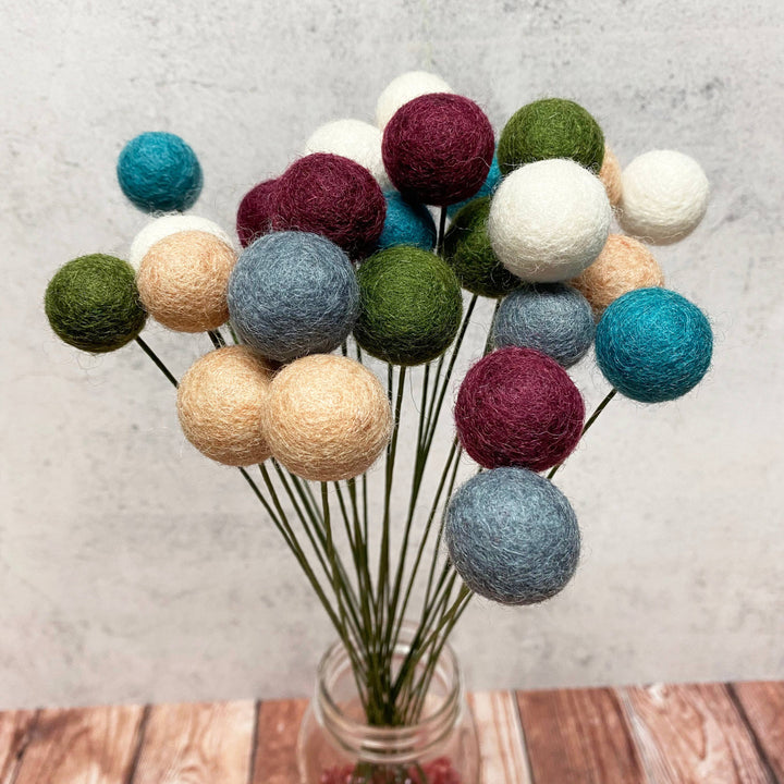 Oakwind Hollow - Set of 8 Felted Wool Flower Ball Bouquet Get Cozy