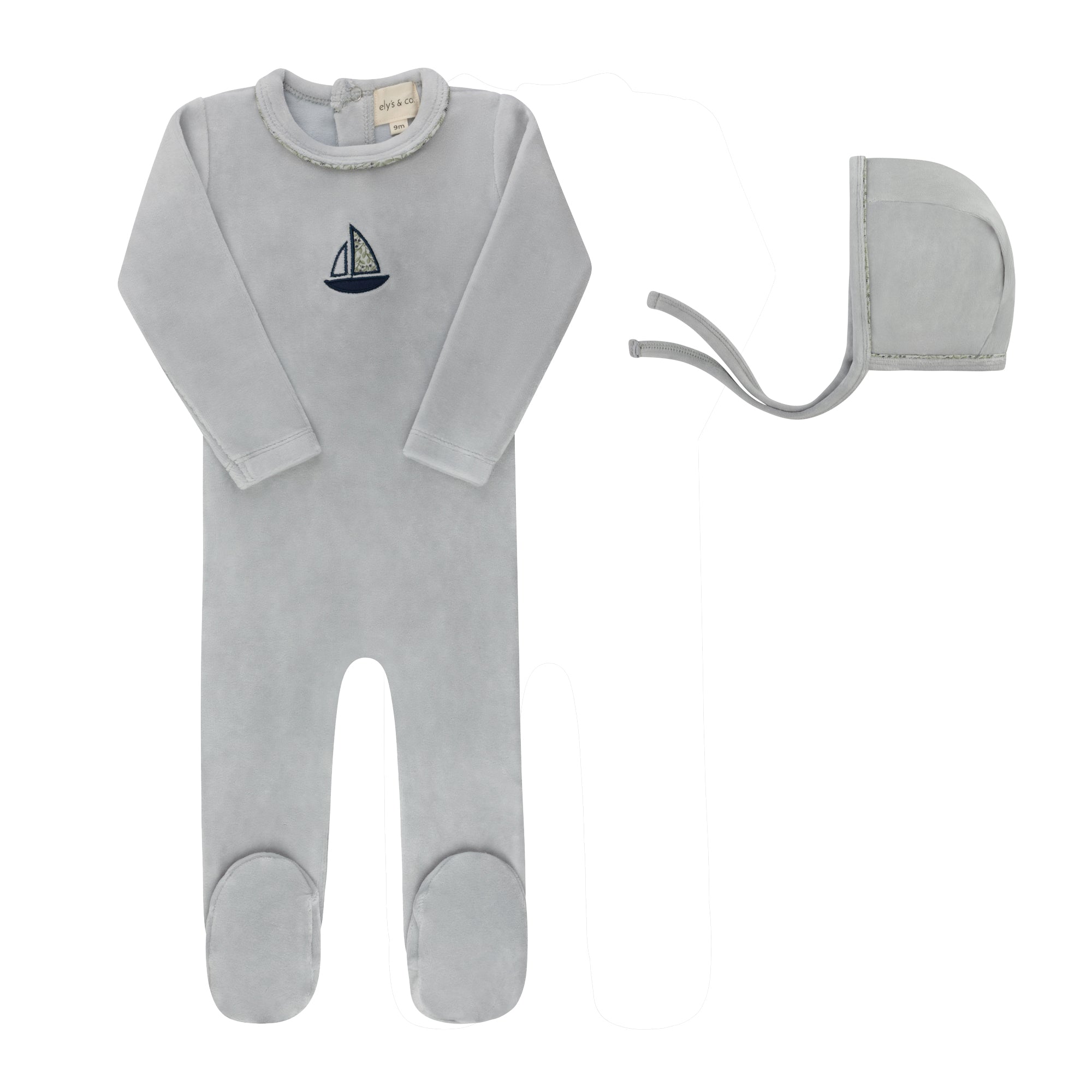 Ely's & Co Blue Embroidered Berry Footie + Hat