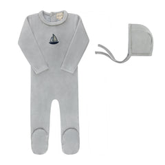 Ely's & Co Blue Embroidered Berry Footie + Hat