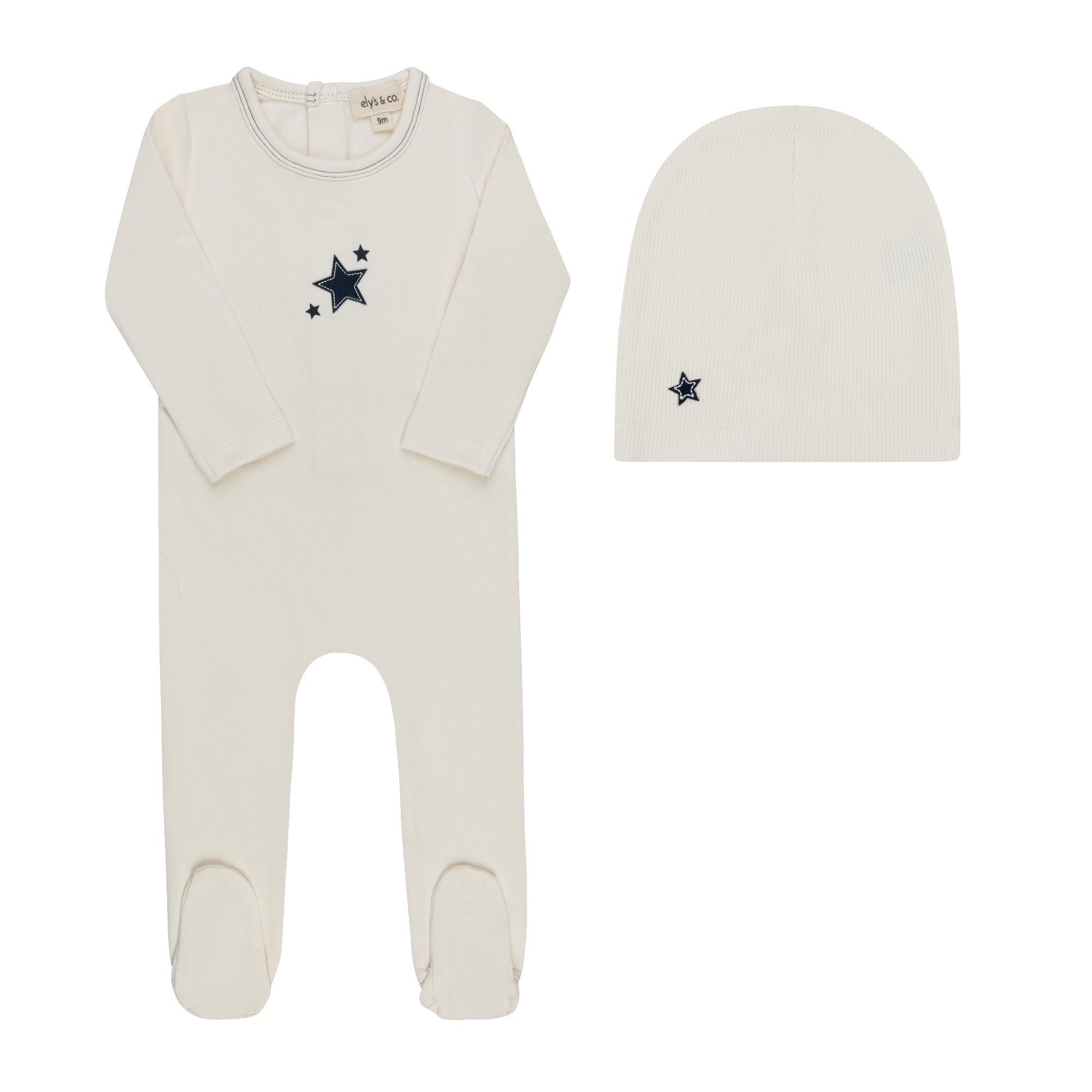 Ely’s & Co. – Boy Star Footie + Beanie | Ivory & Blue