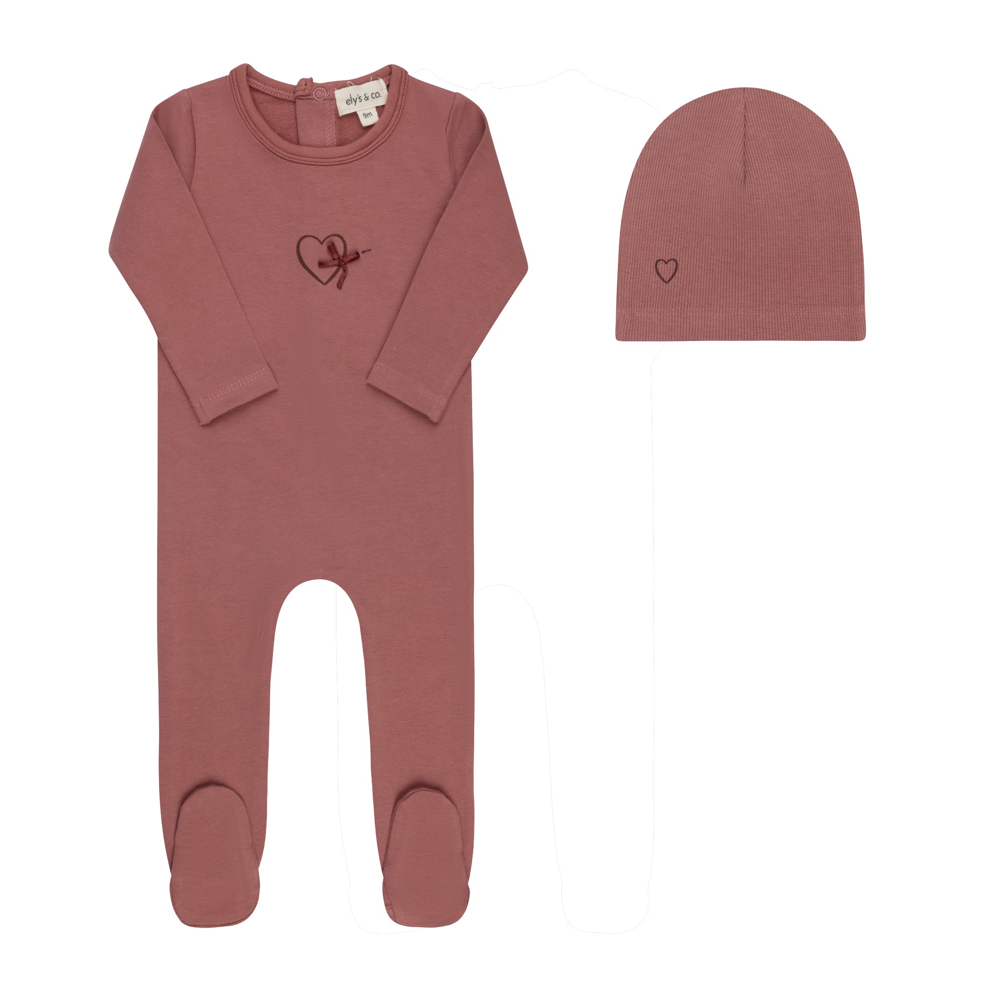 Ely’s & Co. – Girl Heart Footie + Beanie | Pink