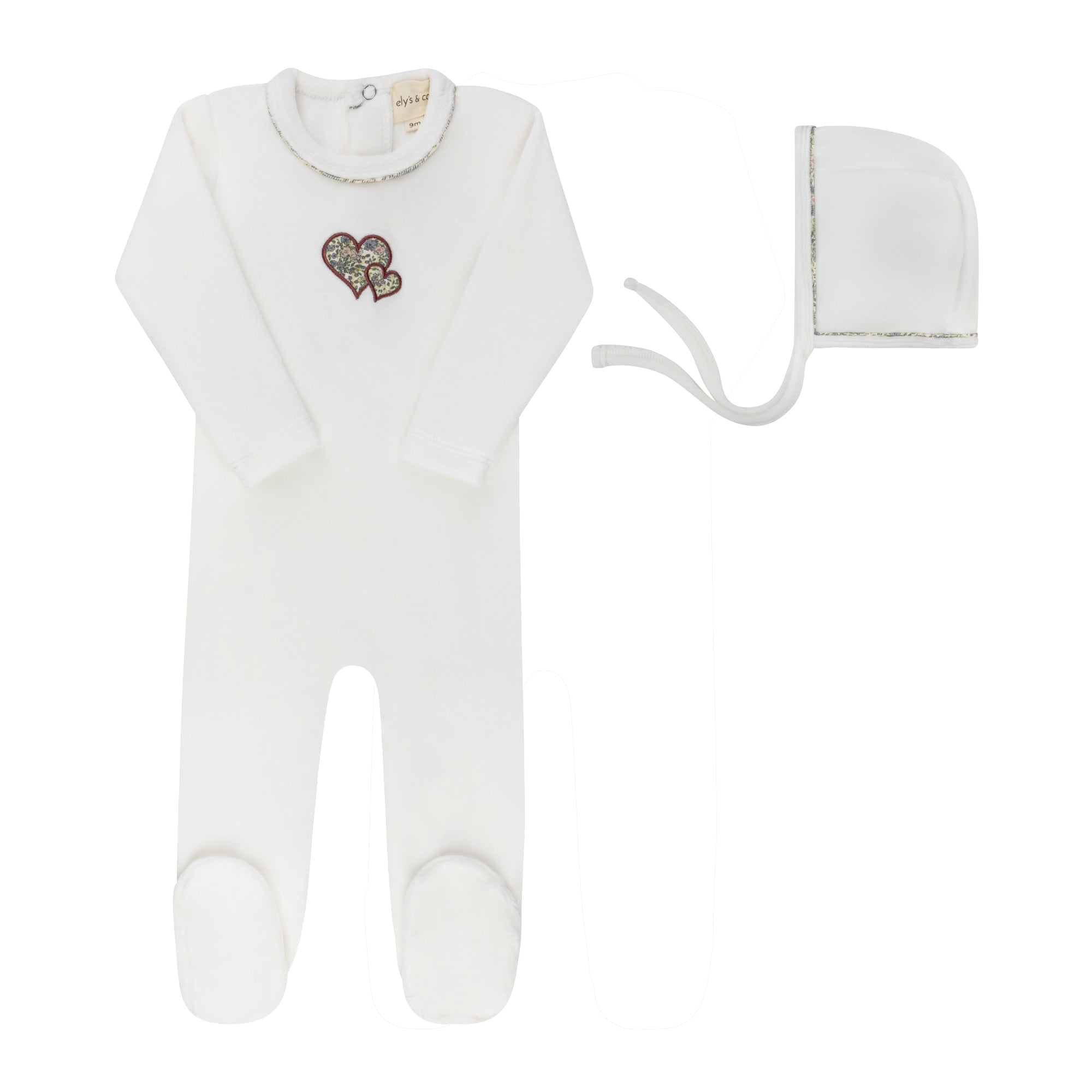 Ely’s & Co. – Girl Embroidered Liberty Footie + Hat | Ivory & Pink