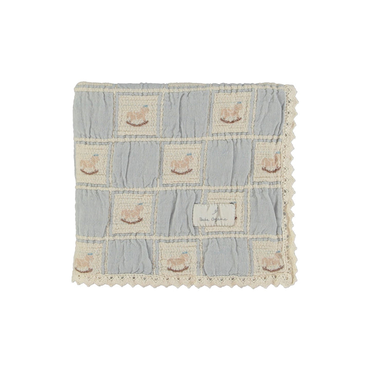 Bebe Organic Blue Rocking Horse Patchwork Blanket