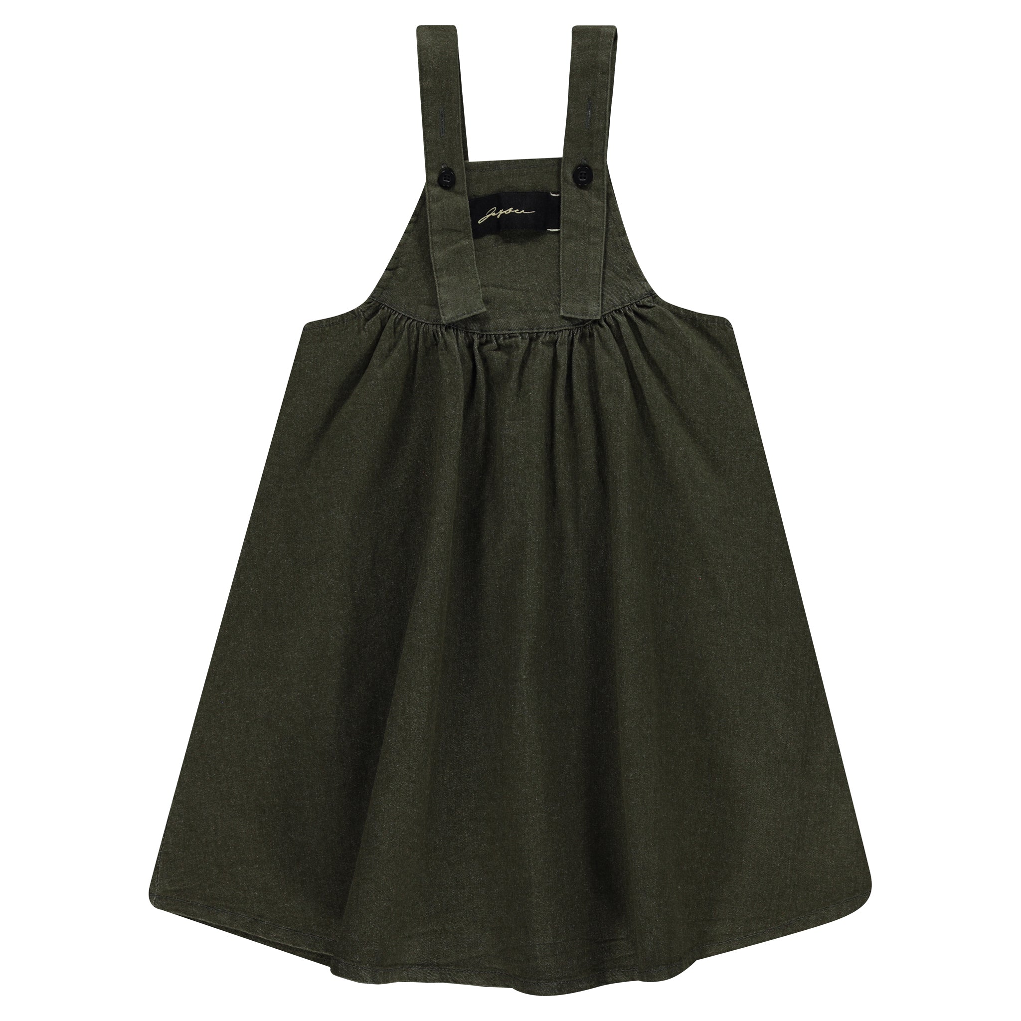Green pinafore dress on a white background