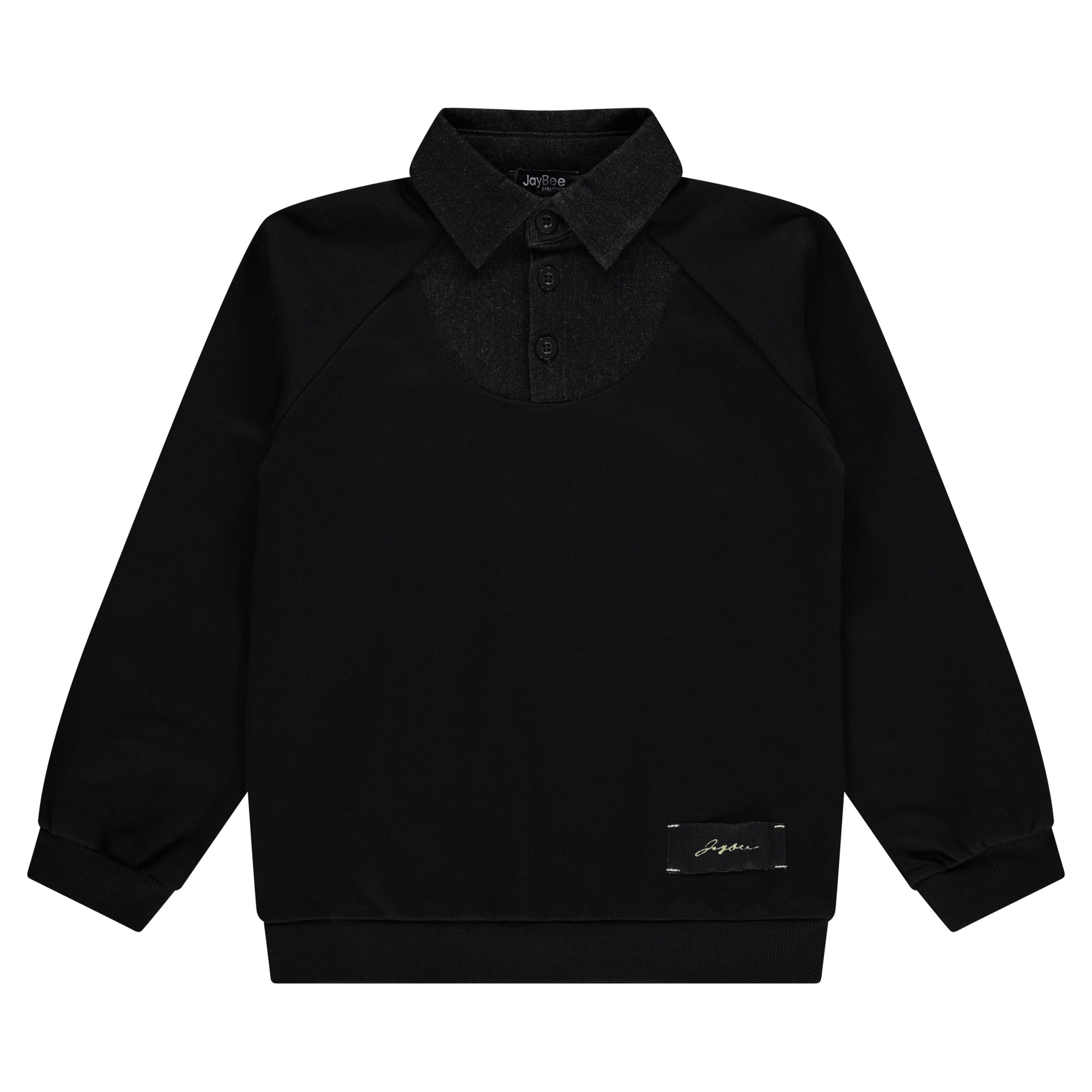 JayBee Black Mock Denim Collared Sweatshirt