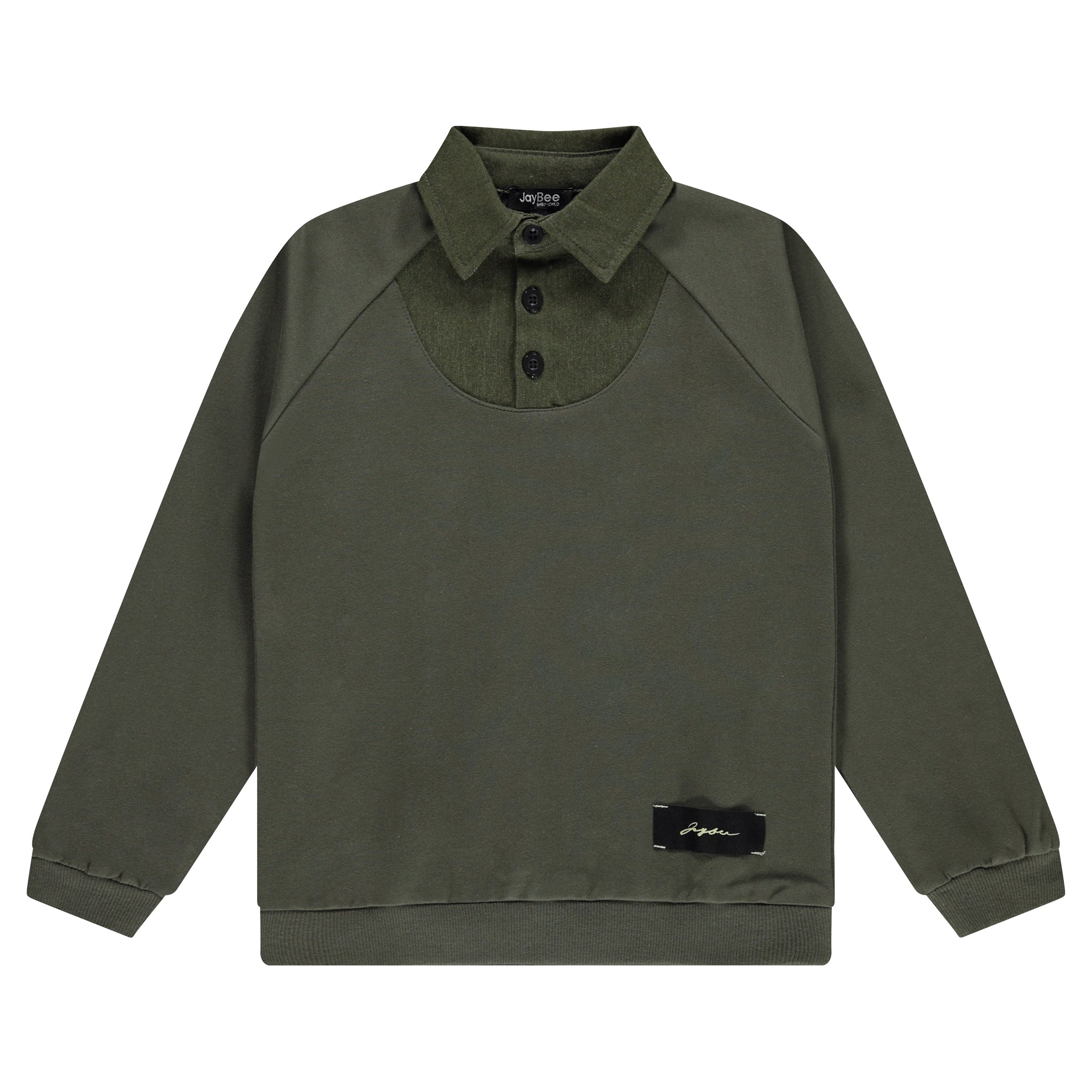 JayBee Green Mock Denim Collared Sweatshirt