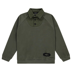JayBee Green Mock Denim Collared Sweatshirt