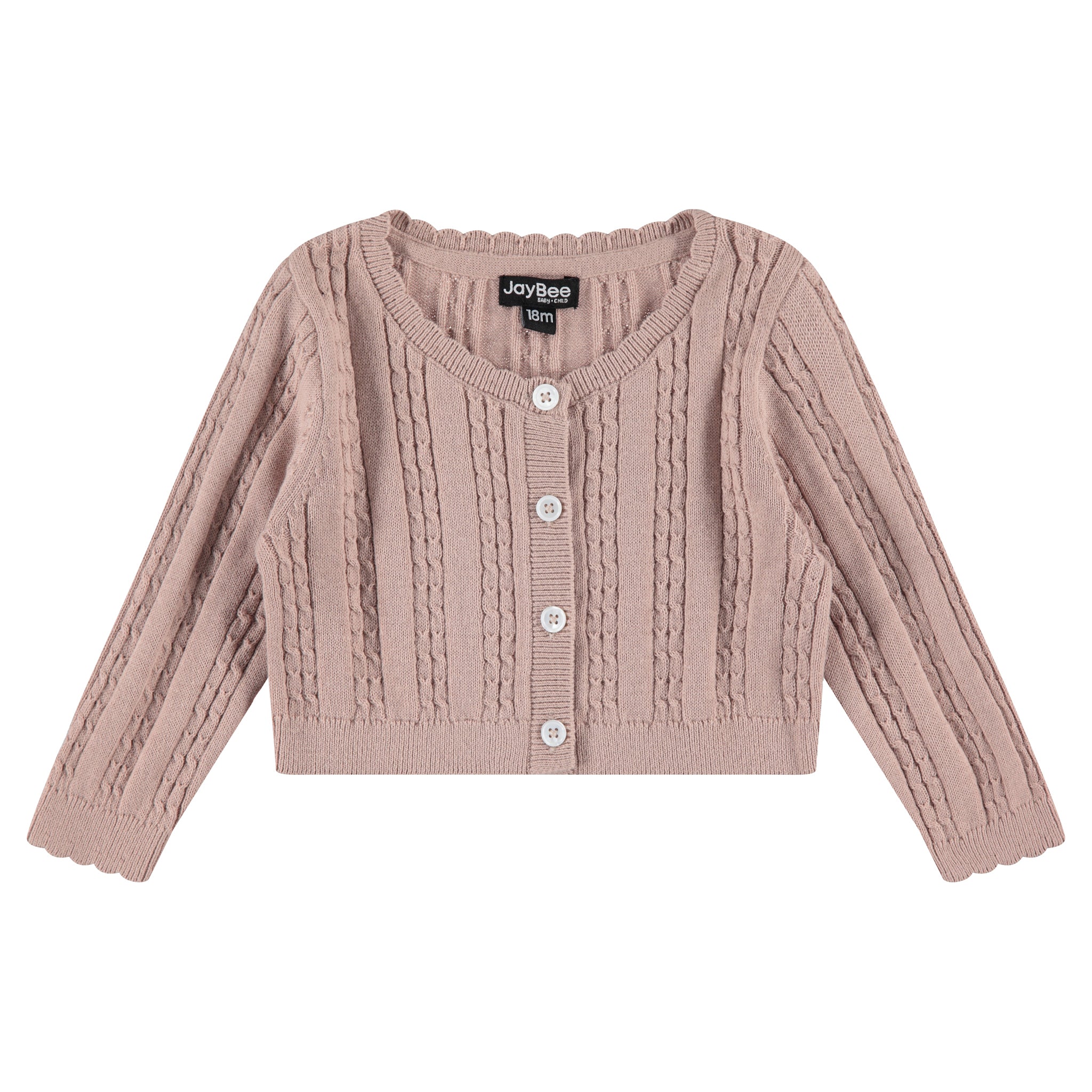 JayBee Dusty Pink Scallop Trim Cropped Sweater