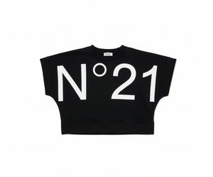 Black crop top with 'N 21' printed on it against a white background