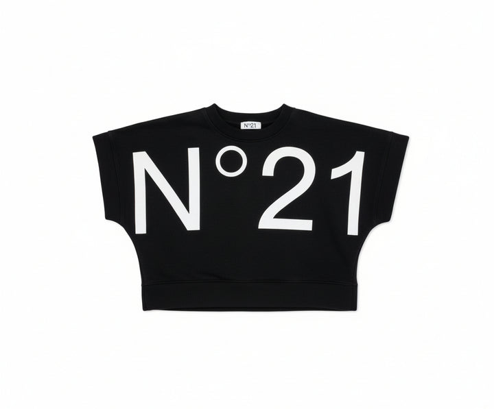 Black Cropped Logo T-Shirt by N21 – Designer Cotton Tee