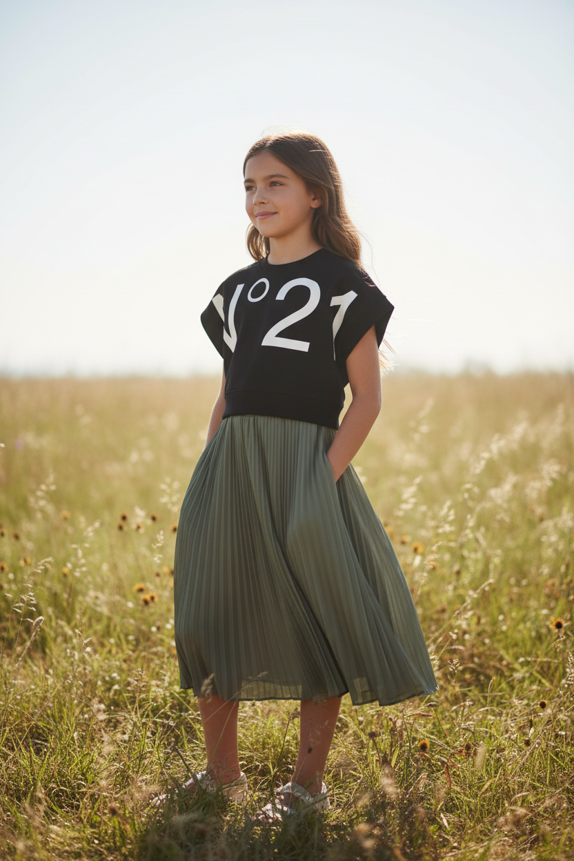 N21 Girls Cropped Logo T-Shirt – Soft Cotton Jersey Designer Tee with Bold Logo