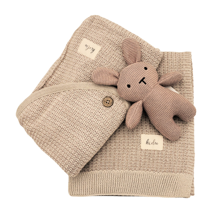 Kidu 100% Organic Cotton Knitted Baby Blanket Gift Set