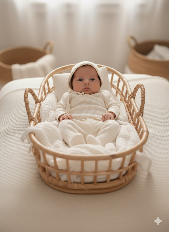 Latte Baby and Child White Rib Lace Knit Set + Bonnet
