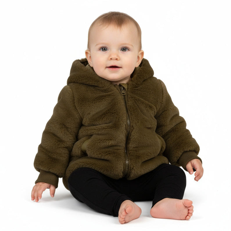 Pramie Kids Tan Fur-Trim Puffer Jacket for Boys & Girls | Chic Winter Outerwear