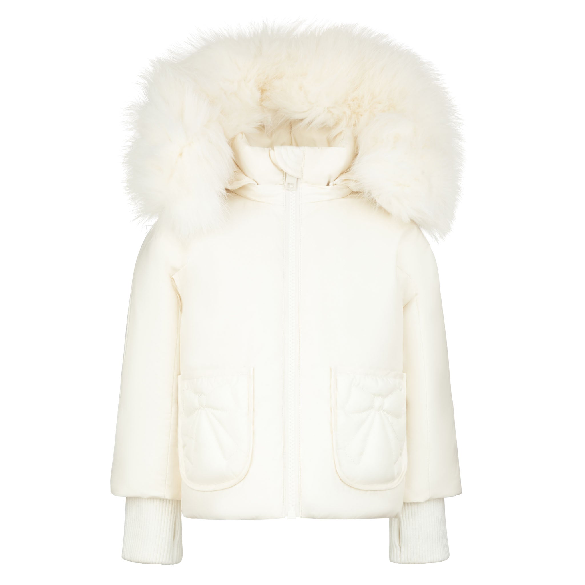 Pramie Little Girls Ivory Bow Jacket 12M–18M | Elegant Baby Coat with Sweet Bow Accent