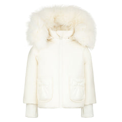 Pramie Little Girls Ivory Bow Jacket 12M–18M | Elegant Baby Coat with Sweet Bow Accent