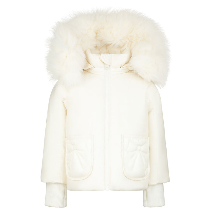 Pramie Little Girls Ivory Bow Jacket 12M–18M | Elegant Baby Coat with Sweet Bow Accent