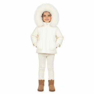 Pramie Little Girls Ivory Bow Jacket 12M–18M | Elegant Baby Coat with Sweet Bow Accent