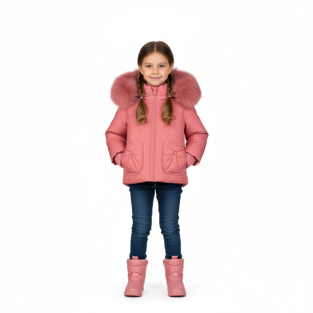 Pramie Little Girls Rose Bow Jacket 12M–4Y | Soft Pink Coat with Adorable Bow Detail