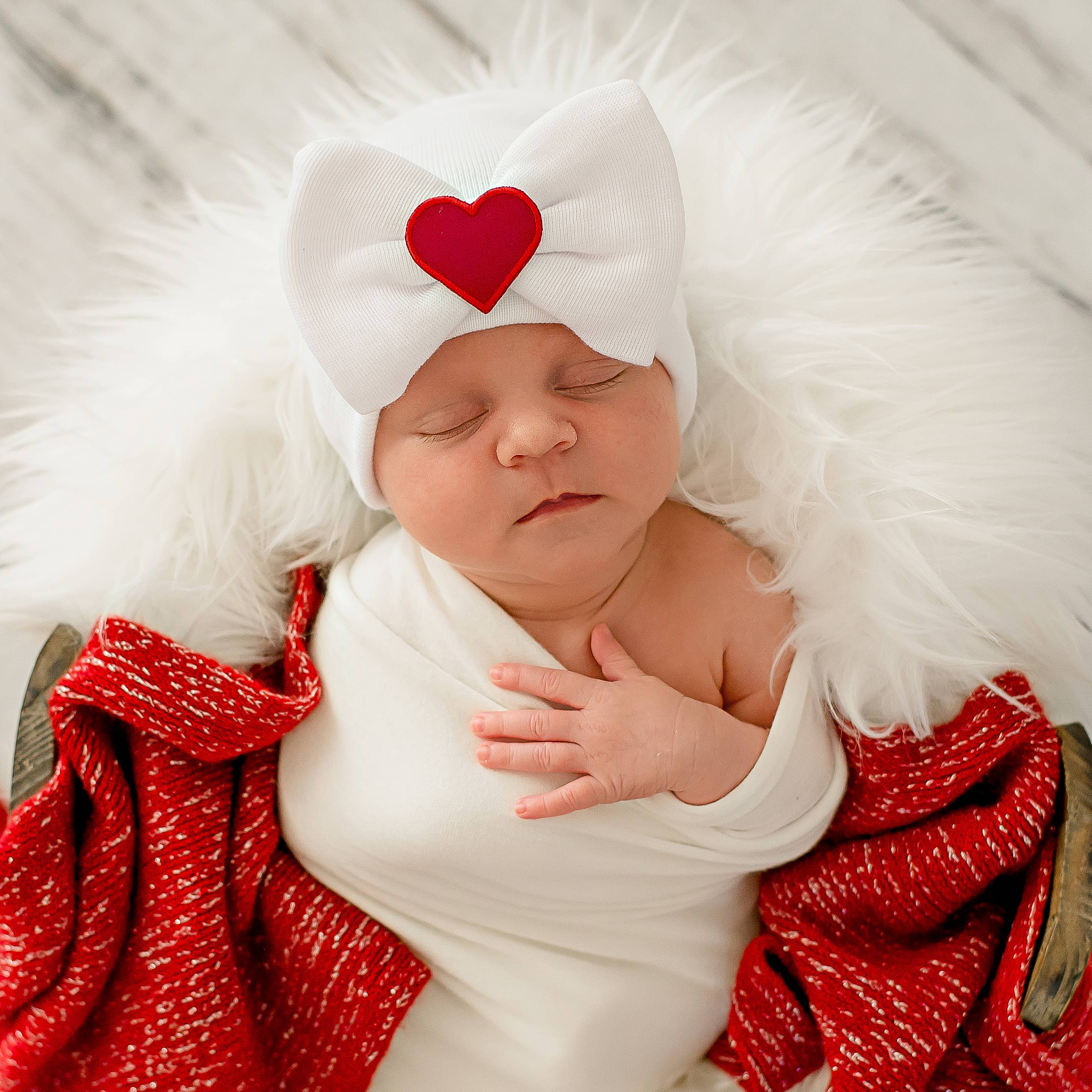 Heart Girls Hospital Hat Red Heart: WHITE 0-3m