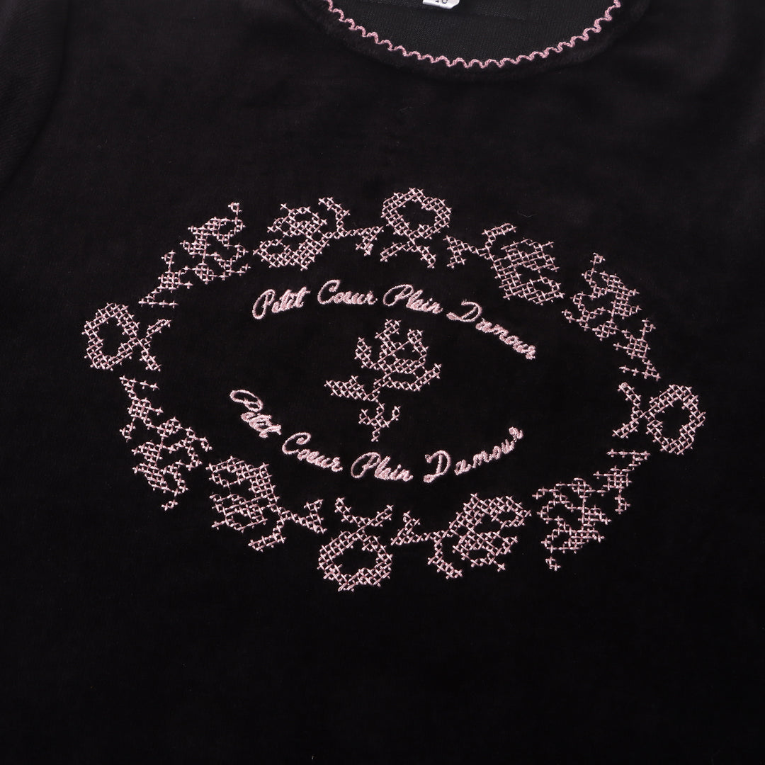 Ba & Na Girls Black with Mauve Pink Embroidery Pjs